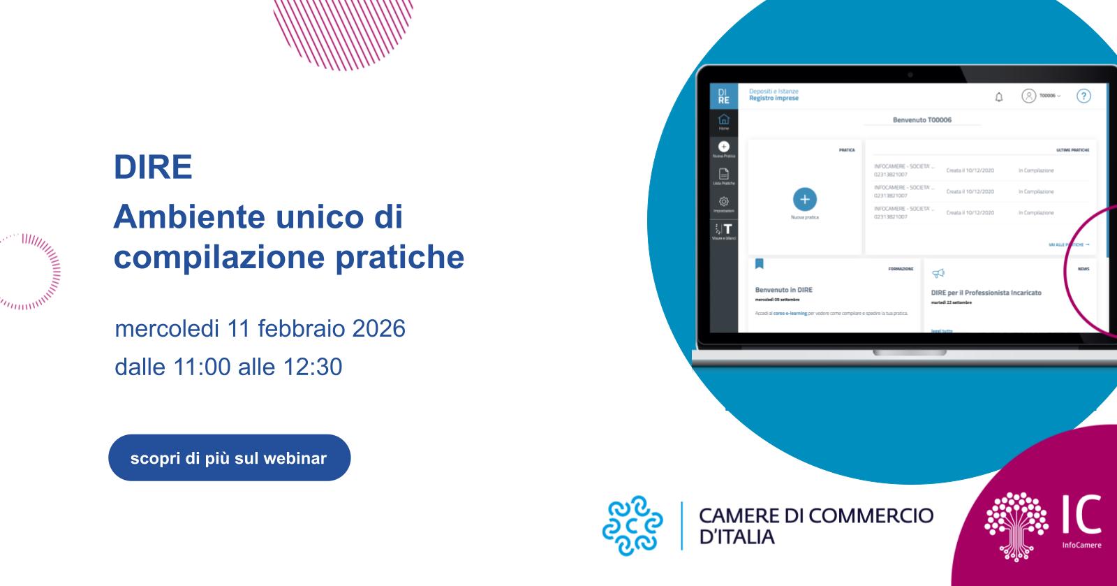 Webinar gratuito su DIRE, ambiente unico di compilazione pratiche